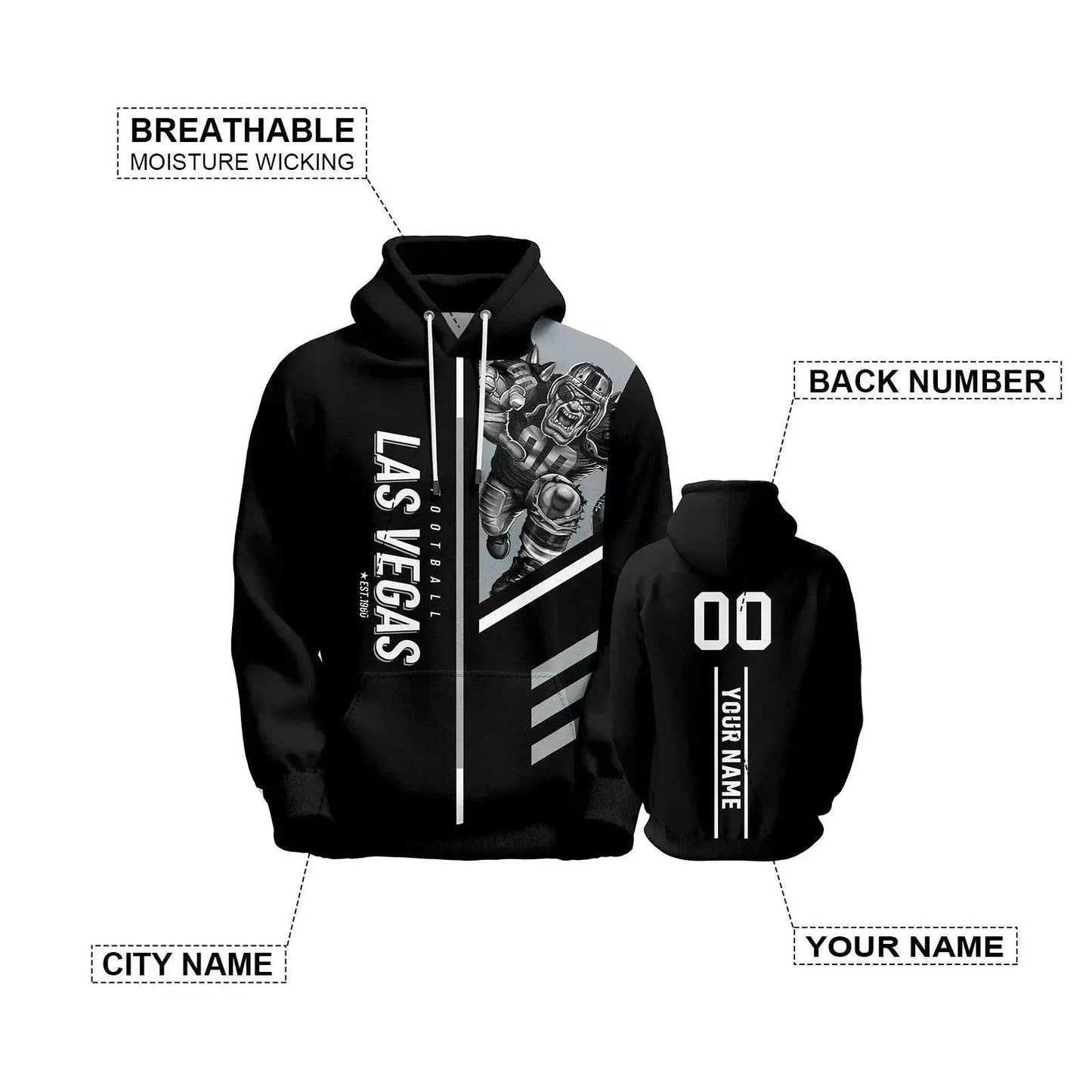  Personalized Las Vegas Football Hoodie - Customizable Name & Number Sweatshirt for Men, Women, and Youth Fans -  ToylandEU™