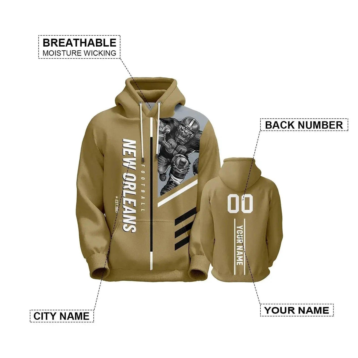  Personalized New Orleans Football Hoodie - 3D City Mascot Sweatshirt for Men, Women, and Youth Gifts -  ToylandEU™