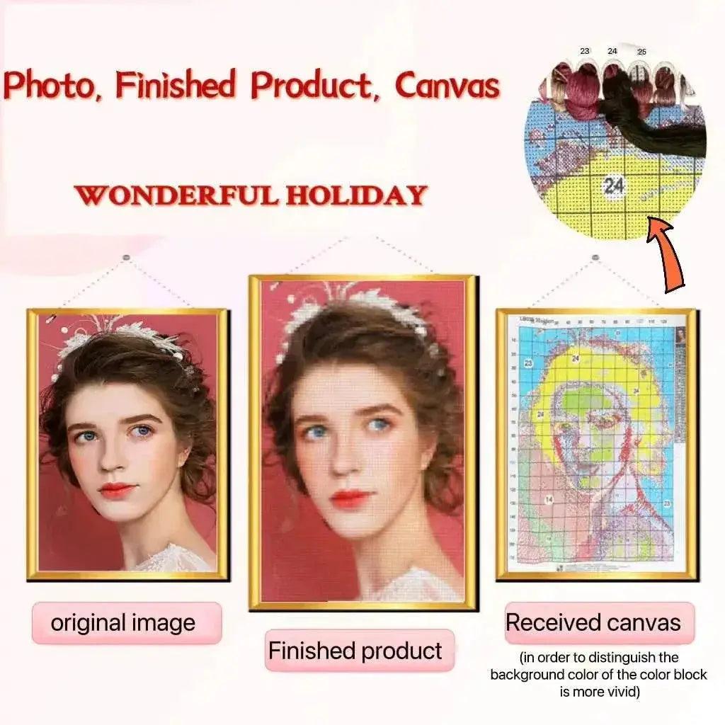  Personalized Photo Cross Stitch Kit - 11CT/14CT DIY Needlework with Cotton/Silk Threads - Custom Canvas Art Set -  ToylandEU™