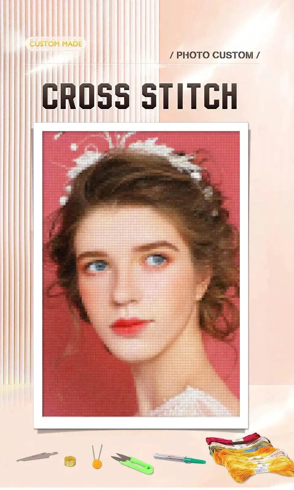  Personalized Photo Cross Stitch Kit - 11CT/14CT DIY Needlework with Cotton/Silk Threads - Custom Canvas Art Set -  ToylandEU™