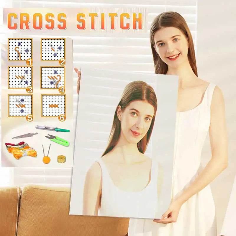 Personalized Photo Cross Stitch Kit - 11CT/14CT DIY Needlework with Cotton/Silk Threads - Custom Canvas Art Set - ToylandEU