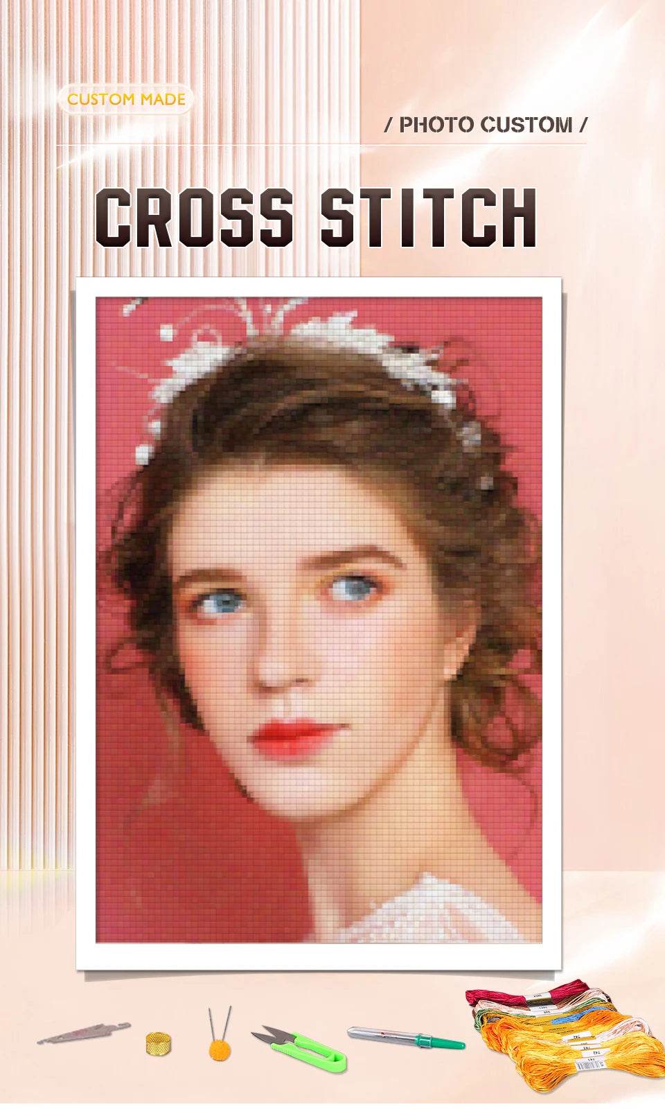 Personalized Photo Cross Stitch Kit - 11CT/14CT DIY Needlework with Cotton/Silk Threads - Custom Canvas Art Set - ToylandEU