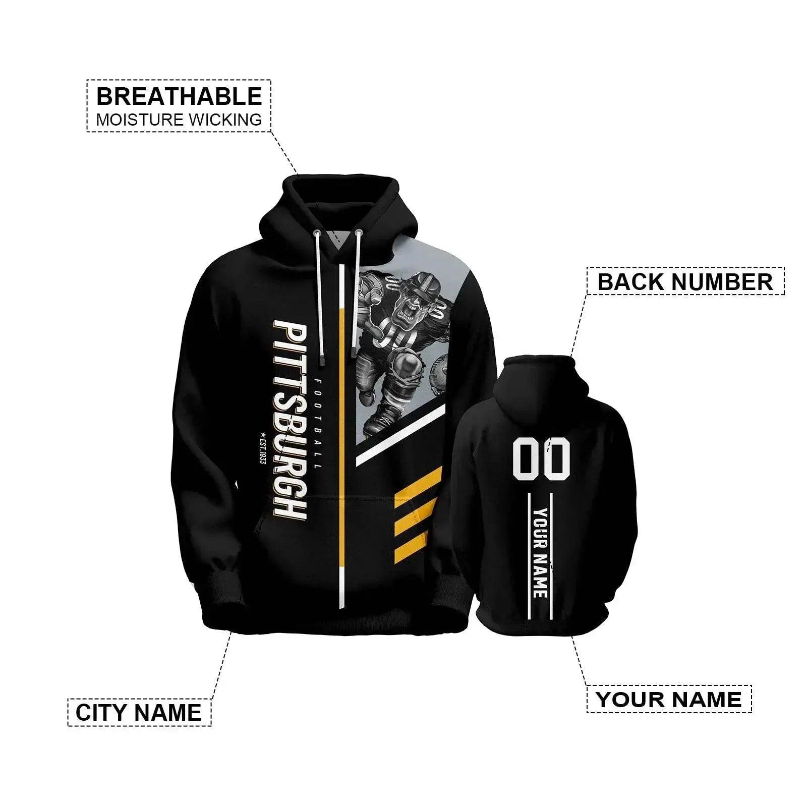  Personalized Pittsburgh City 3D Printed American Football Hoodie for Men, Women, and Youth - Custom Name and Number Sweatshirt Gift -  ToylandEU™