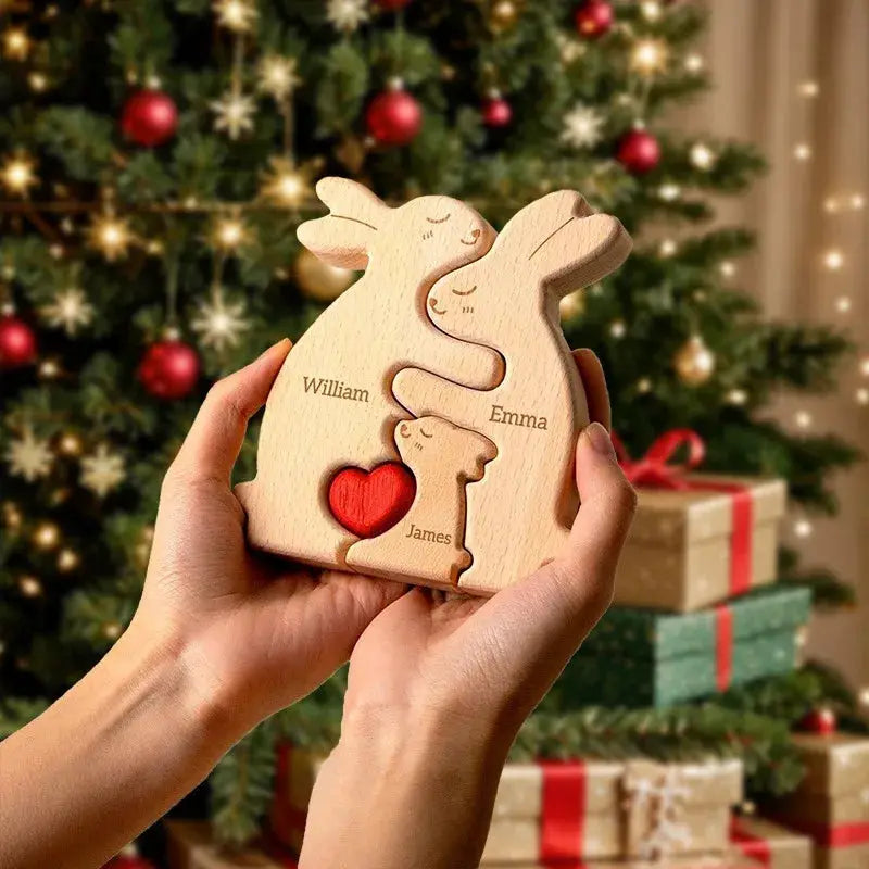 Personalized Rabbit Puzzle Wooden Art With Custom Name Keepsake - ToylandEU