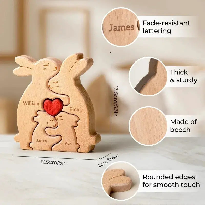 Personalized Rabbit Puzzle Wooden Art With Custom Name Keepsake - ToylandEU