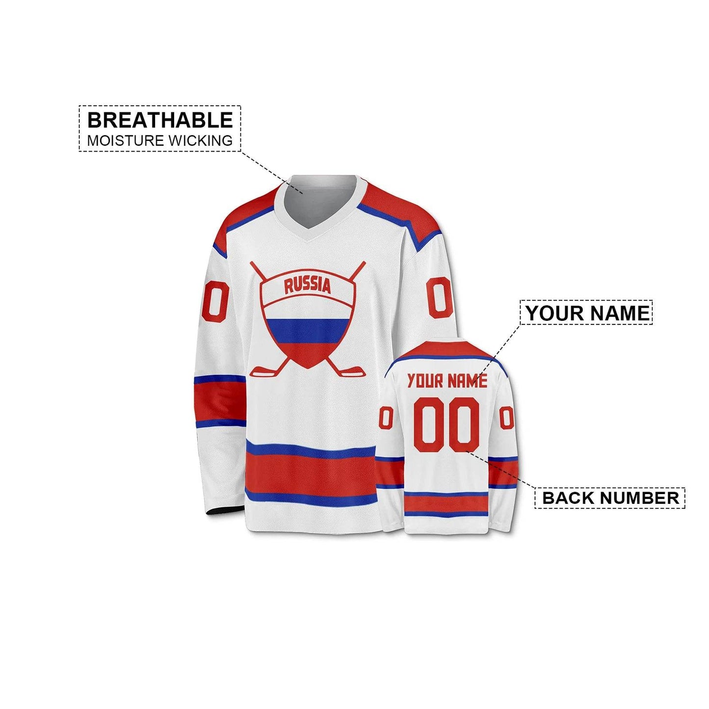 Personalized Russia Ice Hockey Jersey - Custom Name & Number 3D Printed Uniform for Men, Women, Youth & Kids - ToylandEU