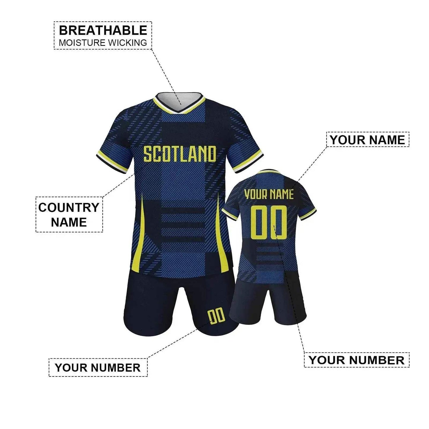  Personalized Scotland Youth Soccer Jersey - Custom Name & Number Football Kit for Kids 3-14Y, Quick-Drying Tracksuit -  ToylandEU™