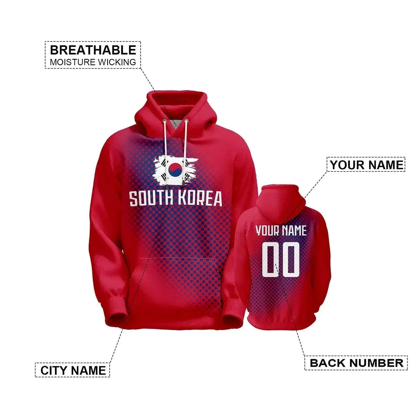  Personalized South Korea Flag Soccer Hoodie with Custom Name and Number for Men, Women, and Youth - Ideal Sports Fan Sweatshirt -  ToylandEU™