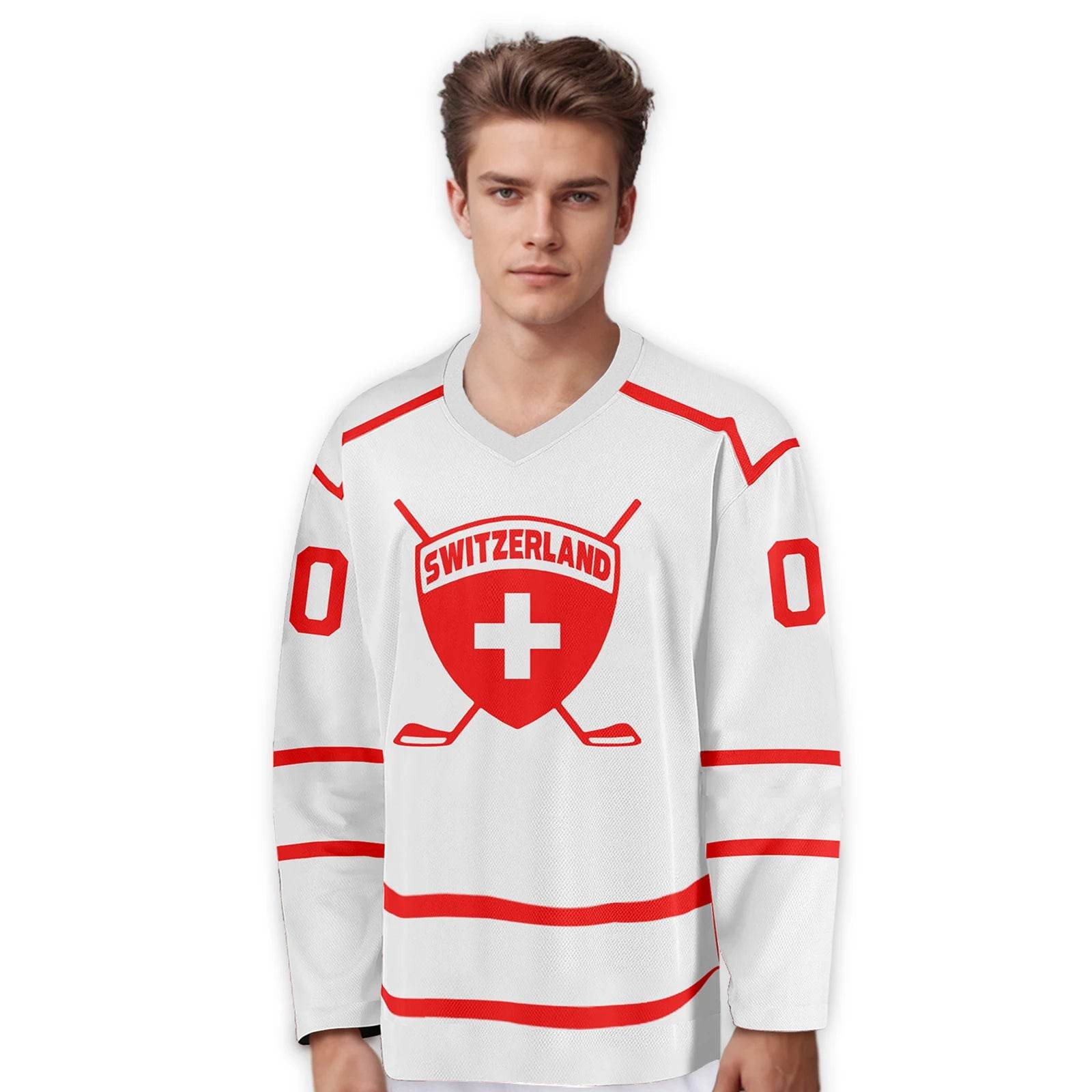 Personalized Swiss Hockey Jersey for Fans - Custom Name & Number Ice Hockey Uniform for Men, Women, and Youth - ToylandEU