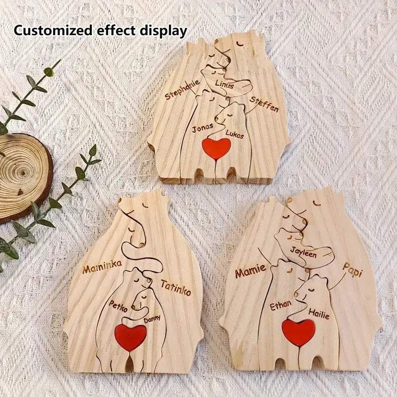 Personalized Wooden Bear Family Puzzle Custom Name Gift - ToylandEU