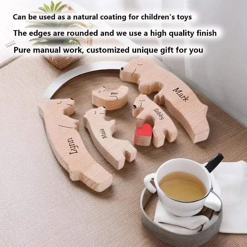 Personalized Wooden Bear Family Puzzle Custom Name Gift - ToylandEU