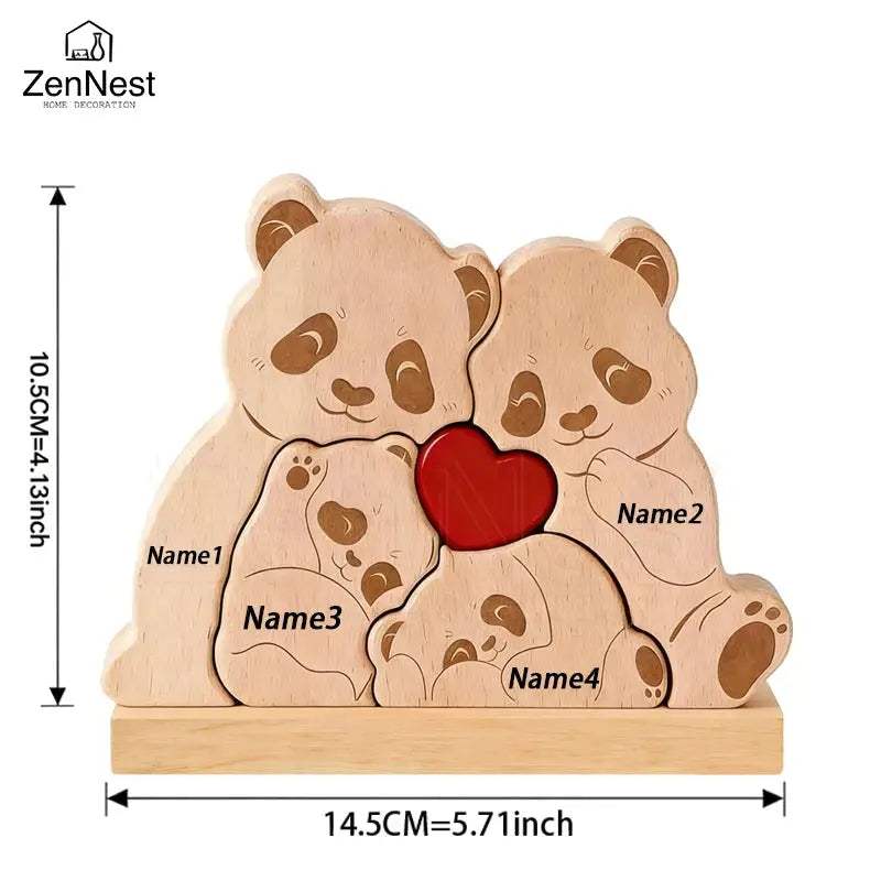 Personalized Wooden Bear Puzzle With Custom Names For Home Decor - ToylandEU