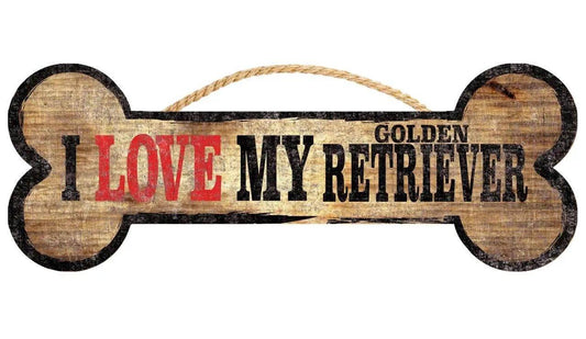  Pet Sign Wood Bone Shape I Love My Golden Retriever 10x4 -  ToylandEU™