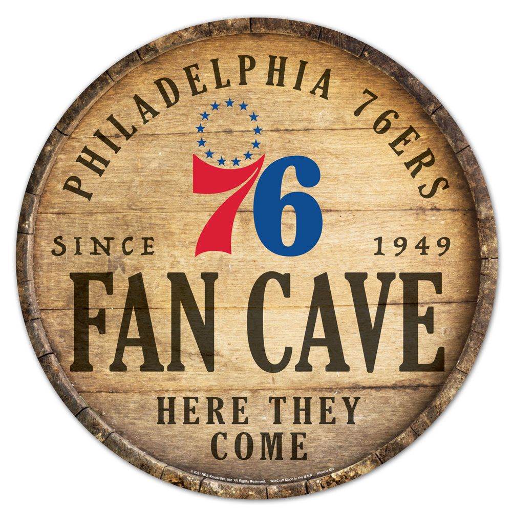 Philadelphia 76ers Round Wood Sign 14 Inch Barrel Top - ToylandEU