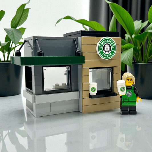 Somanybucks Coffee Stand With Barista Minifig | Brick Build | B3 Customs