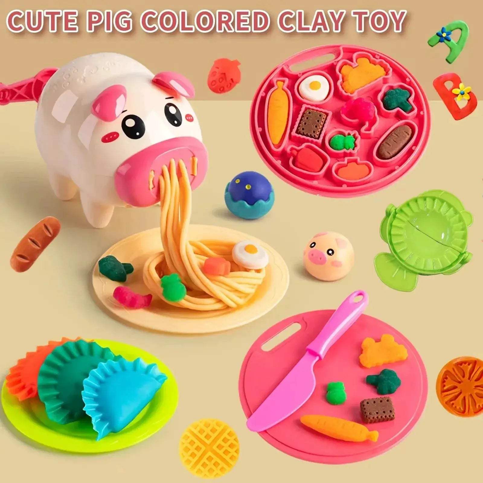 Pig Noodle Maker Play Dough Set For Kids 12 Colors - ToylandEU
