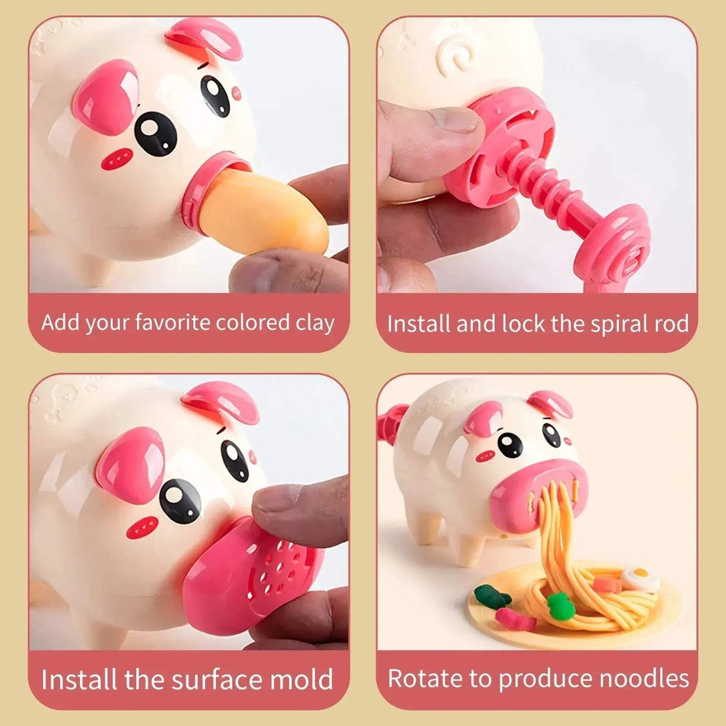 Pig Noodle Maker Play Dough Set For Kids 12 Colors - ToylandEU