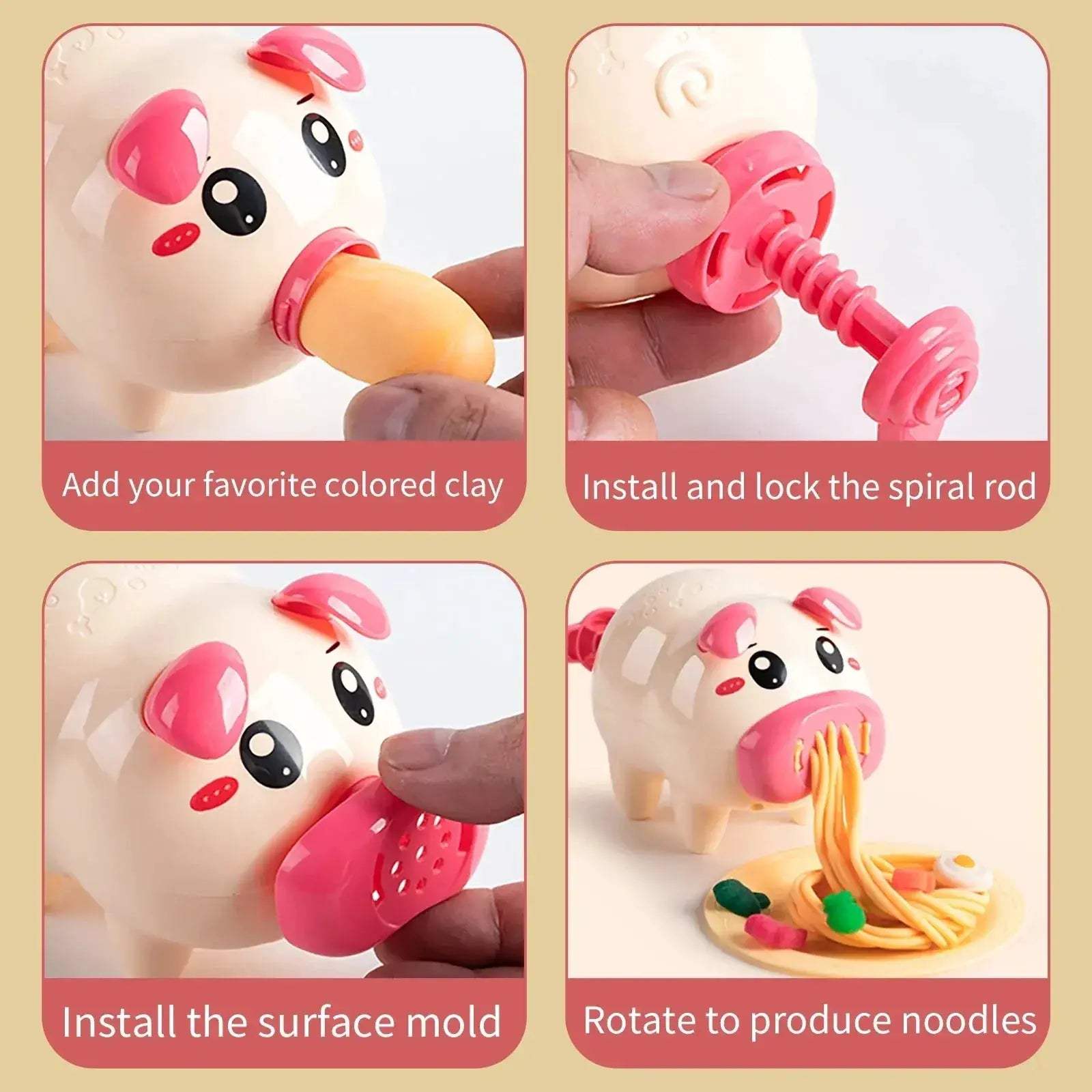 Pig Noodle Maker Play Dough Set For Kids 12 Colors - ToylandEU