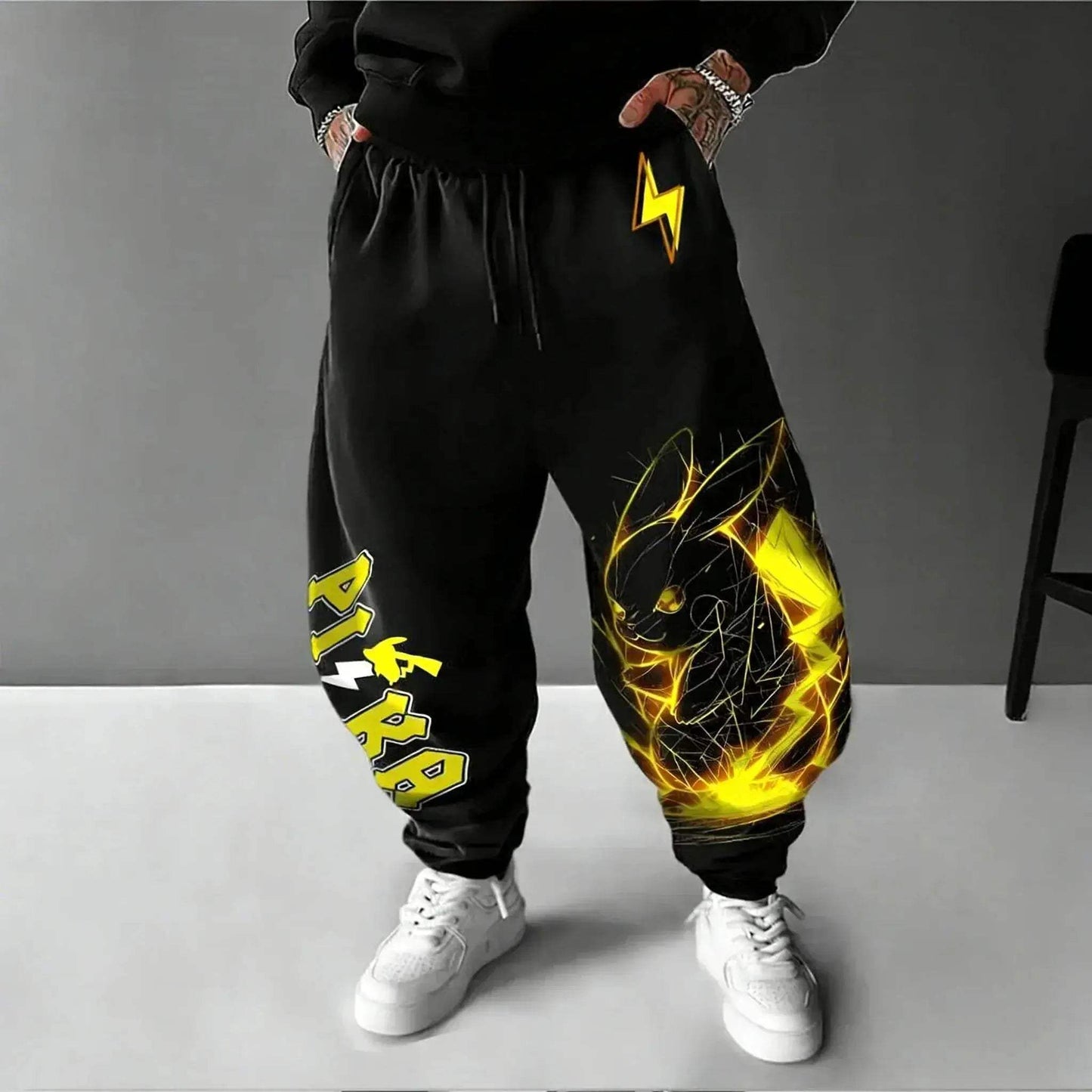 Pikachu Hoodie And Harajuku Pants Set Character Print Pokemon Streetwear - ToylandEU