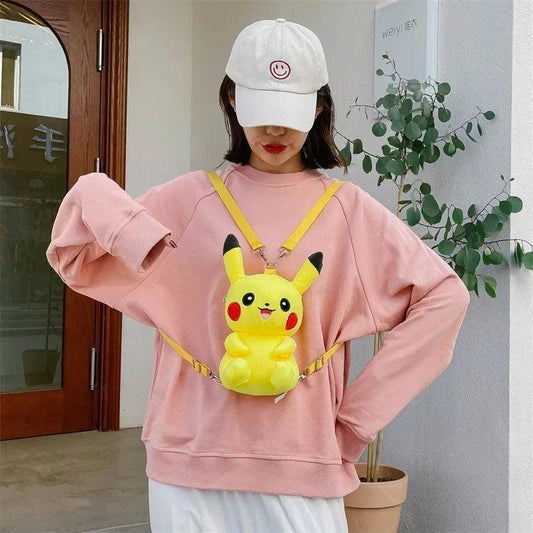  Pikachu Plush Backpack Cute Anime Style For Girls 30cm 