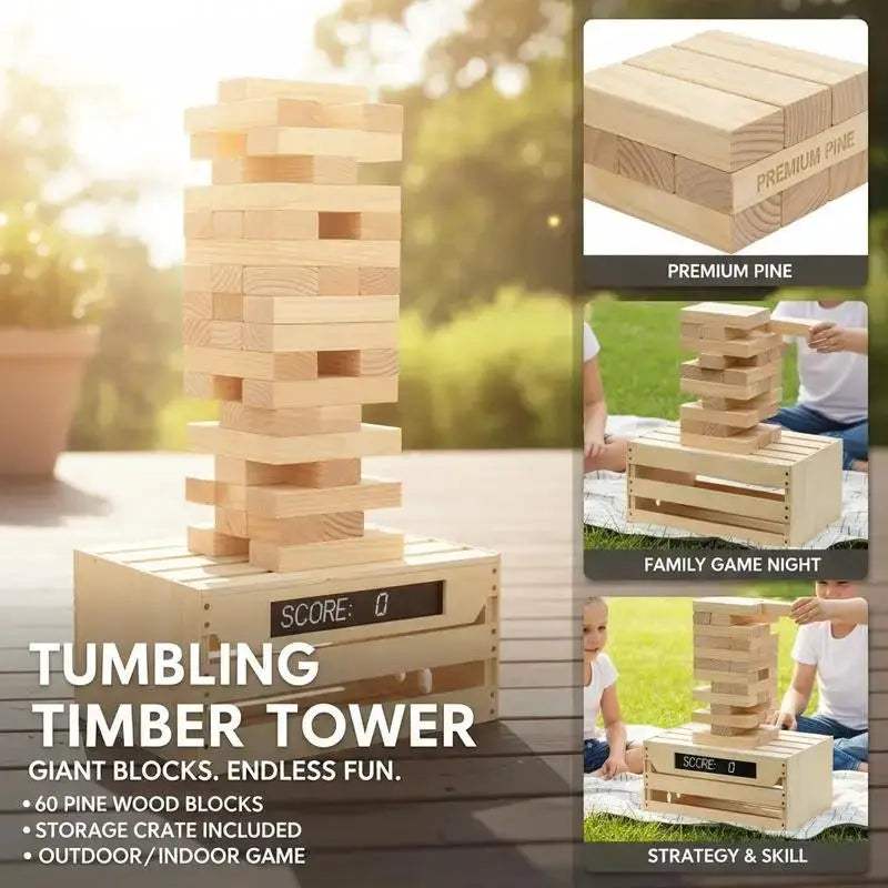  Pine Wood 60 Block Giant Tumble Tower With Crate -  ToylandEU™