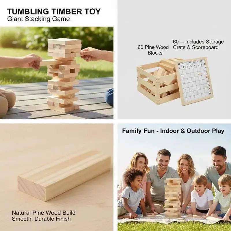  Pine Wood 60 Block Giant Tumble Tower With Crate -  ToylandEU™