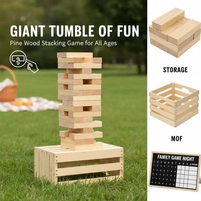  Pine Wood 60 Block Giant Tumble Tower With Crate -  ToylandEU™