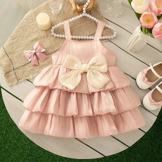  Pink Baby Girl Dress With Bow Suspender Wedding -  ToylandEU™