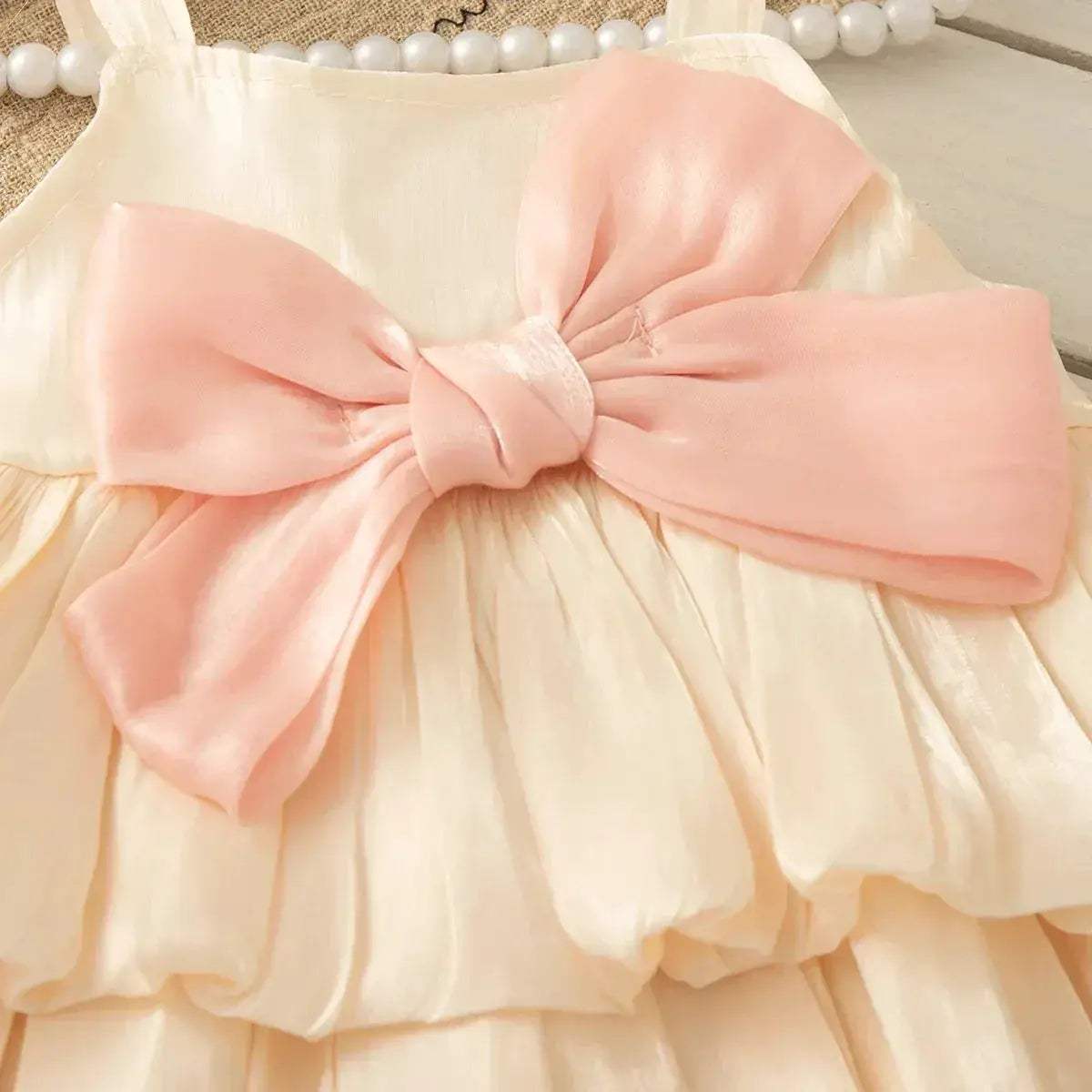 Pink Baby Girl Dress With Bow Suspender For Party Wedding - ToylandEU