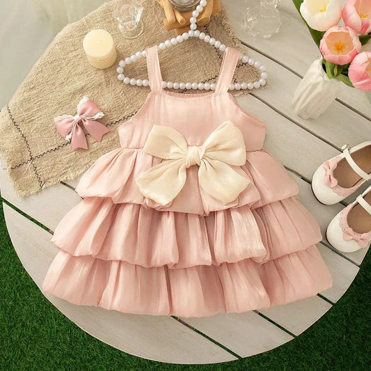  Pink Baby Girl Dress With Bow Suspender Wedding -  ToylandEU™