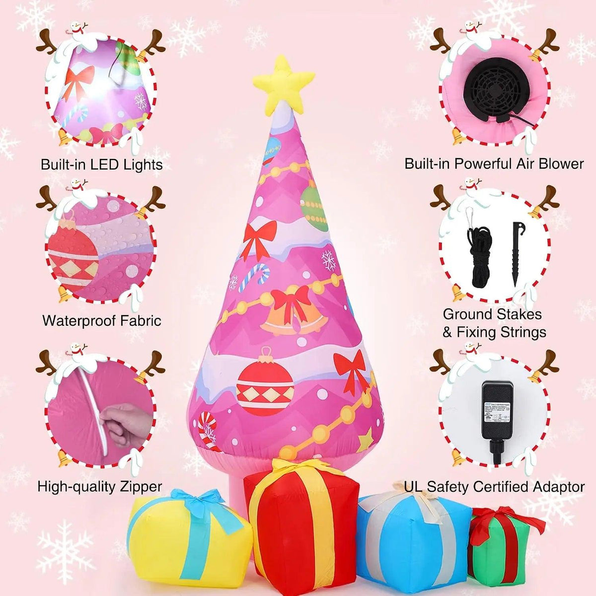 Pink Inflatable Christmas Tree | 7ft Built-In LED | Toylandeu™