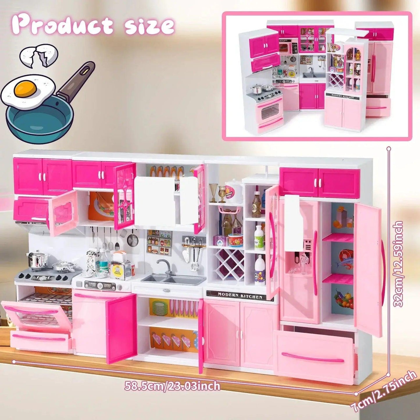  Pink Kitchen Pretend Playset With Lights Realistic -  ToylandEU™