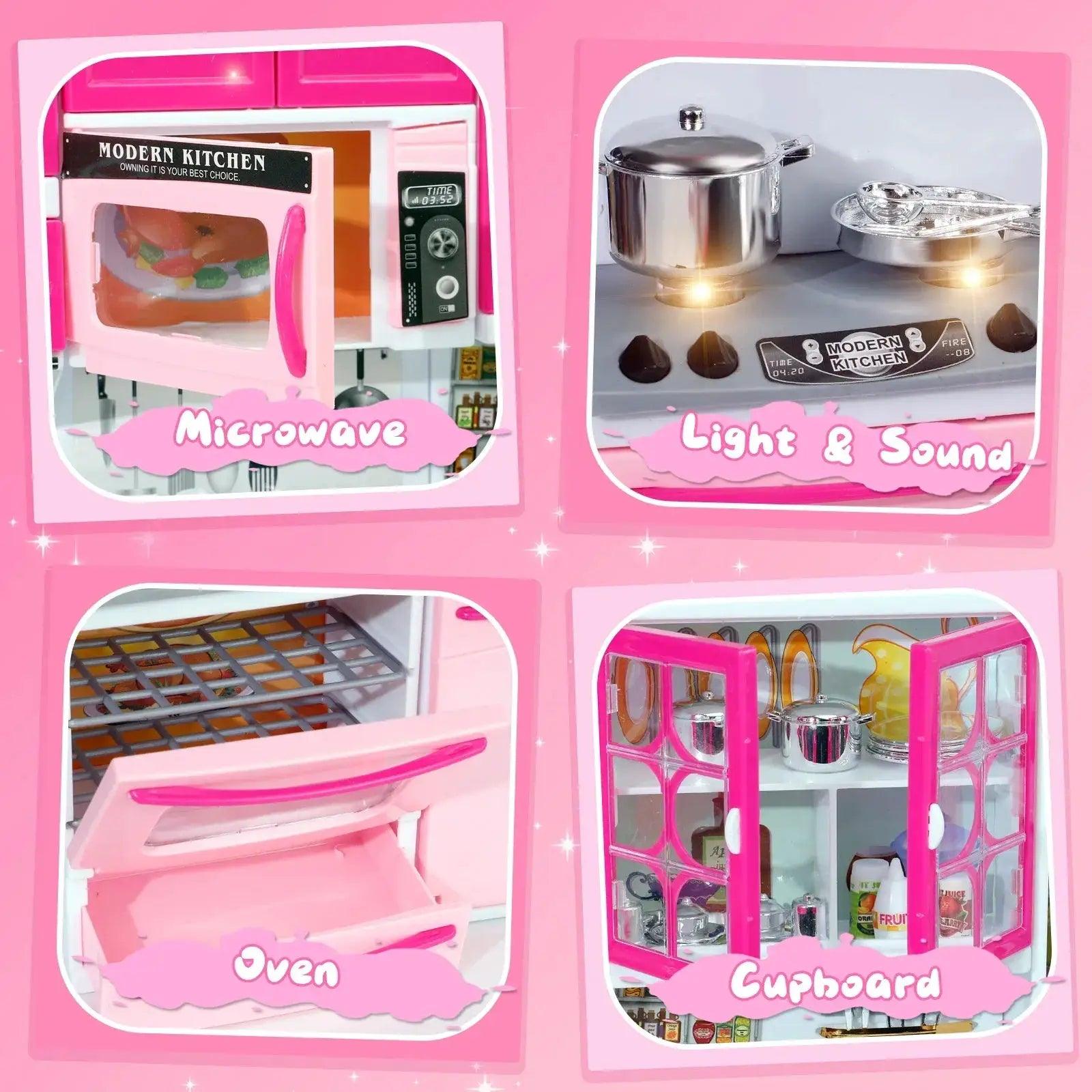  Pink Kitchen Pretend Playset With Lights Realistic -  ToylandEU™