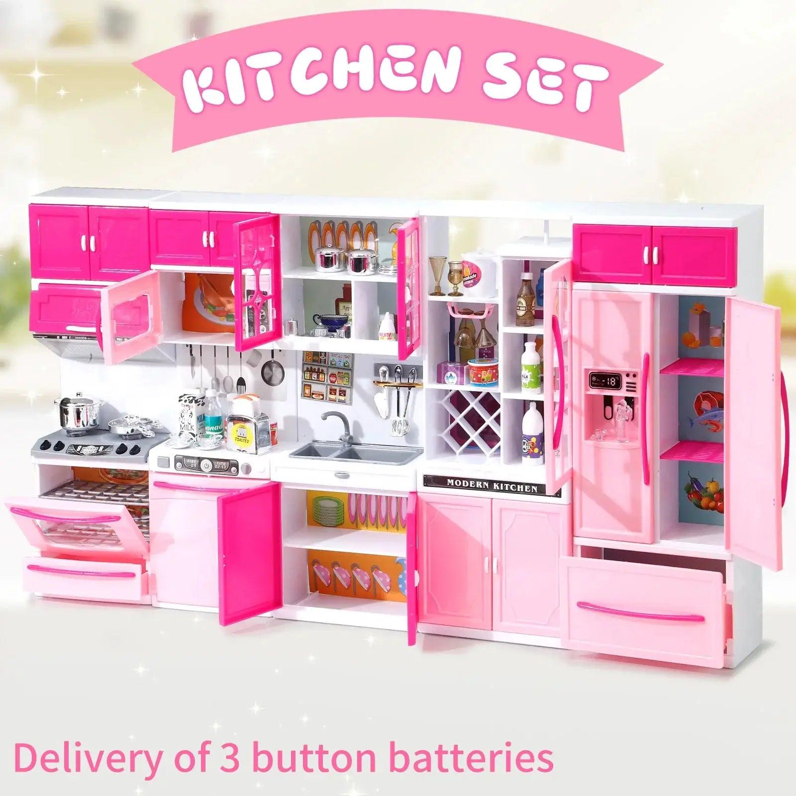  Pink Kitchen Pretend Playset With Lights Realistic -  ToylandEU™