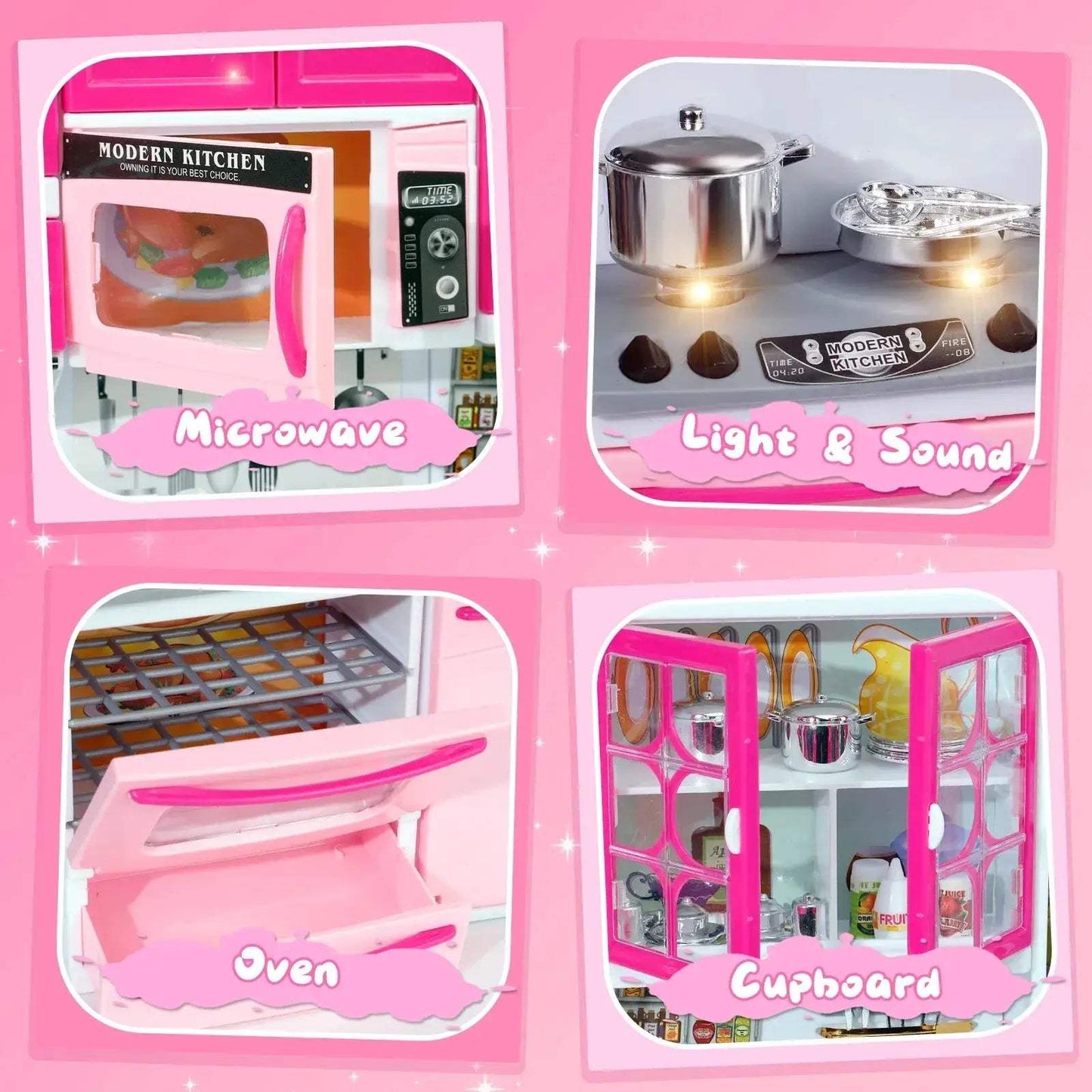  Pink Kitchen Pretend Playset With Lights Realistic -  ToylandEU™