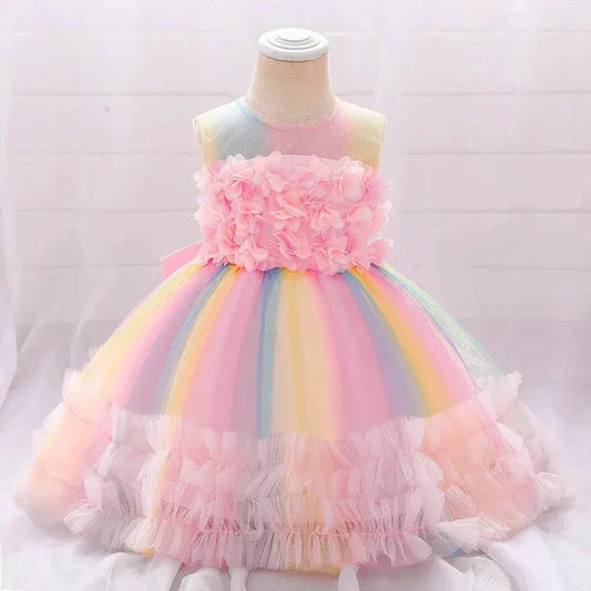  Pink Lace Baby Girl First Birthday Dress Sequin Bow -  ToylandEU™