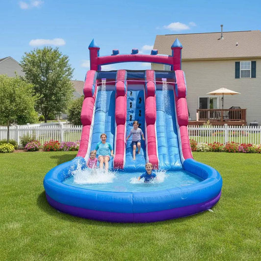  Inflatable Water Slide Pink Purple Dual Slide Outdoor Pool -  ToylandEU™