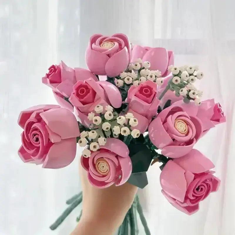  Pink Rose Bouquet Building Blocks Set Christmas STEM -  ToylandEU™