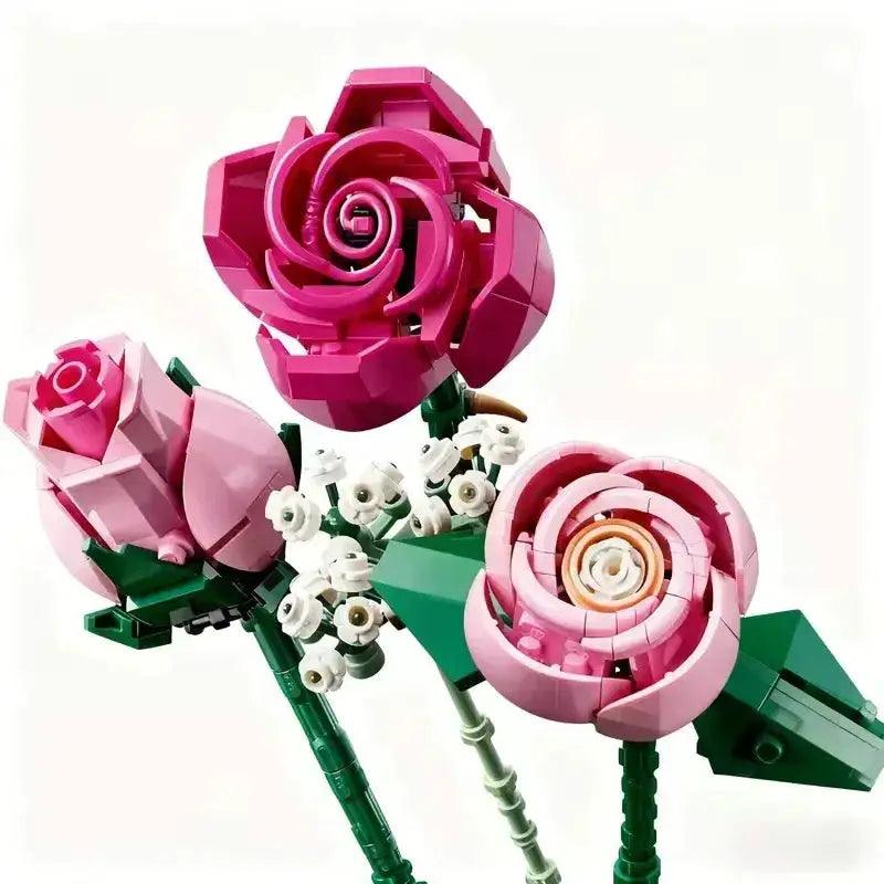  Pink Rose Bouquet Building Blocks Set Christmas STEM -  ToylandEU™