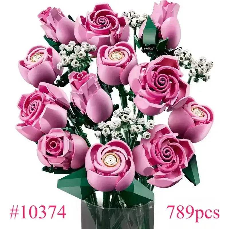 Pink Rose Bouquet Building Blocks Set For Christmas Gift - ToylandEU