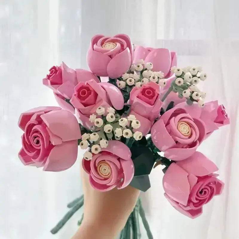 Pink Rose Bouquet Building Blocks Set For Christmas Gift - ToylandEU