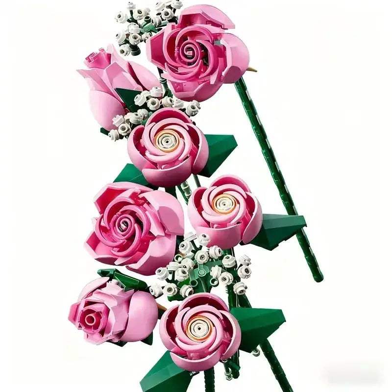 Pink Rose Bouquet Building Blocks Set For Christmas Gift - ToylandEU