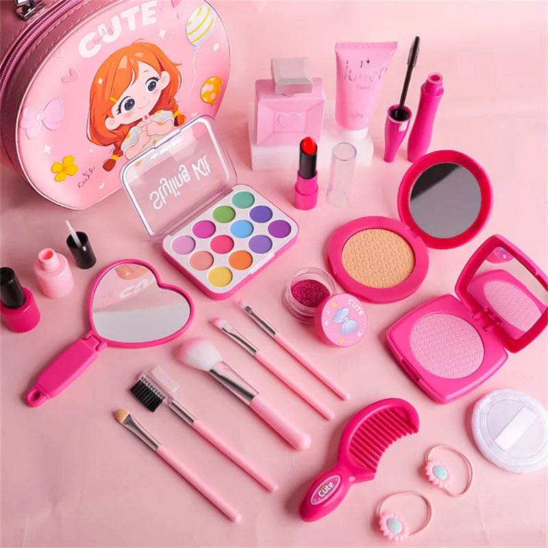 Pink Simulation Girl Beauty Play Game Cosmetics Bag Toy Set Educational Makeup Nail Paint Lipstick Toys for Kids Gifts - ToylandEU