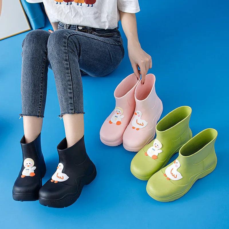 Pink Waterproof Mid Calf Rain Boots | Slip On | Toylandeu