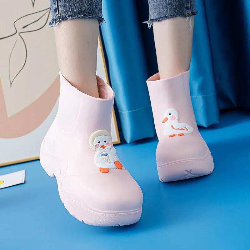 Pink Waterproof Mid Calf Rain Boots | Slip On | Toylandeu