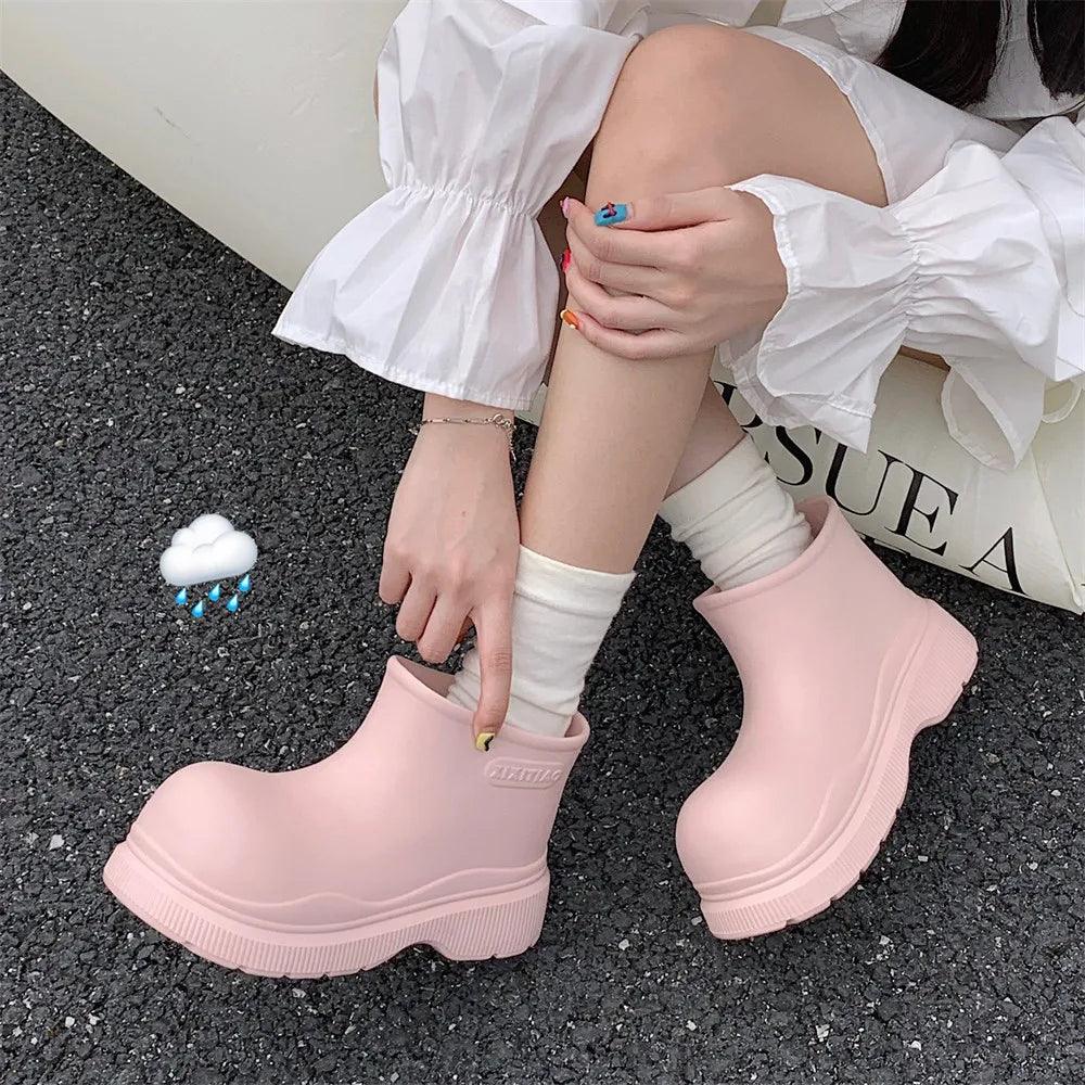 Pink Waterproof Mid Calf Rain Boots | Slip On | Toylandeu