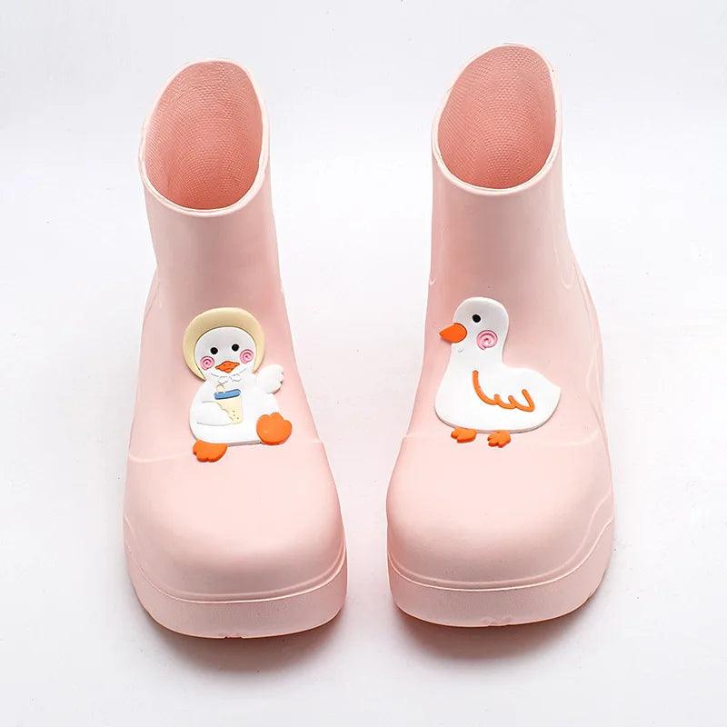 Pink Waterproof Mid Calf Rain Boots | Slip On | Toylandeu