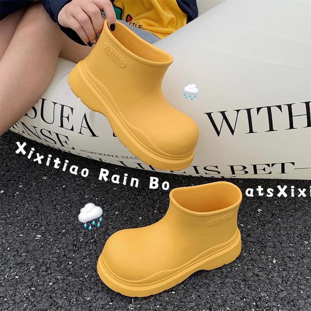 Pink Waterproof Mid Calf Rain Boots | Slip On | Toylandeu