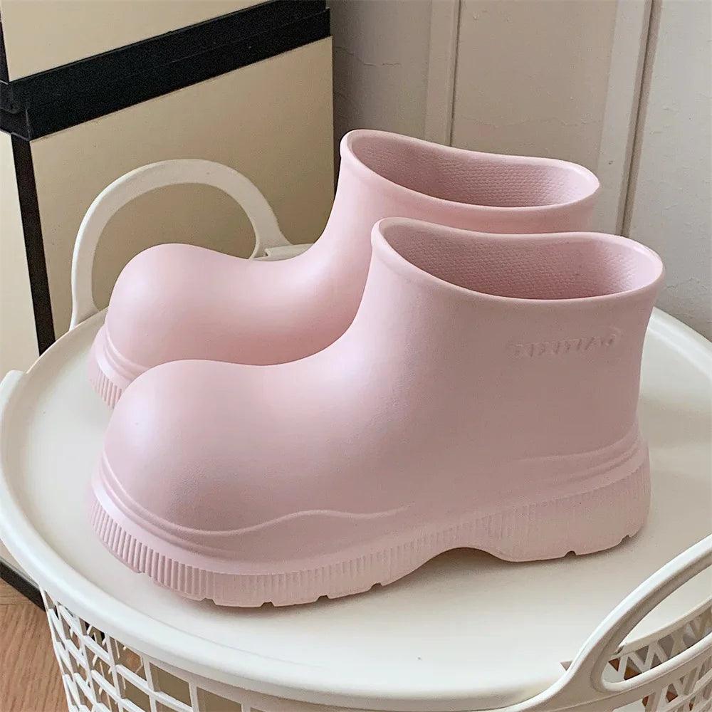 Pink Waterproof Mid Calf Rain Boots | Slip On | Toylandeu