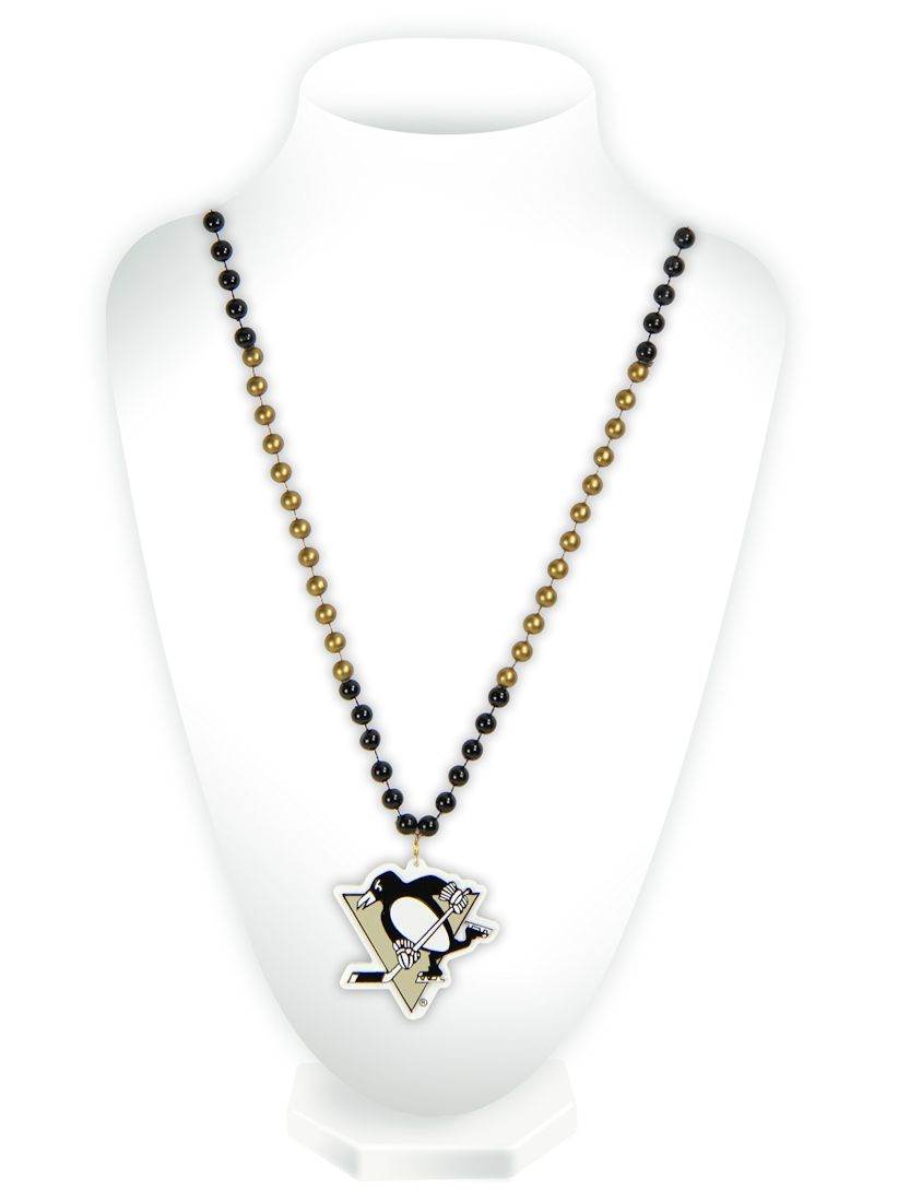 Pittsburgh Penguins Mardi Gras Beads Medallion Necklace - ToylandEU
